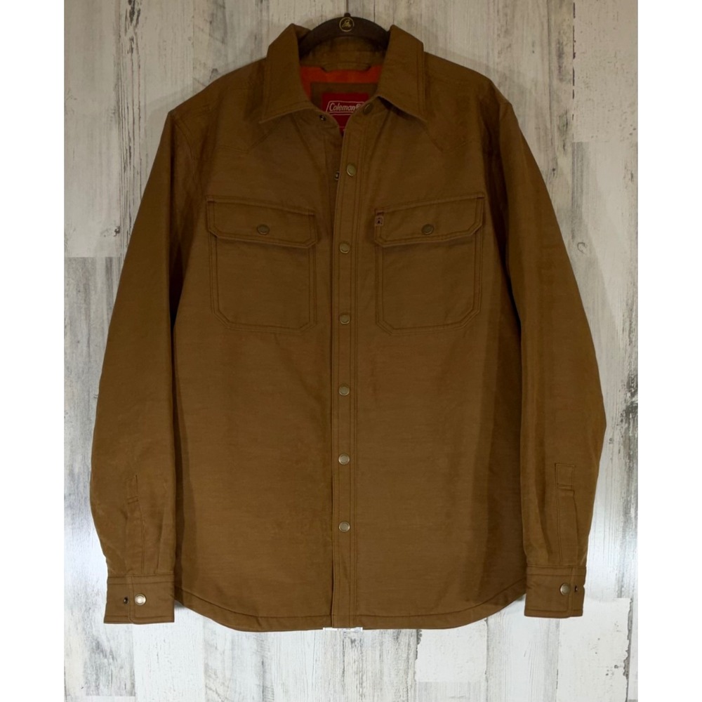 Coleman Fleece Jacket Medium Copper Brown Nylon Stretch Snap Front Sample READ